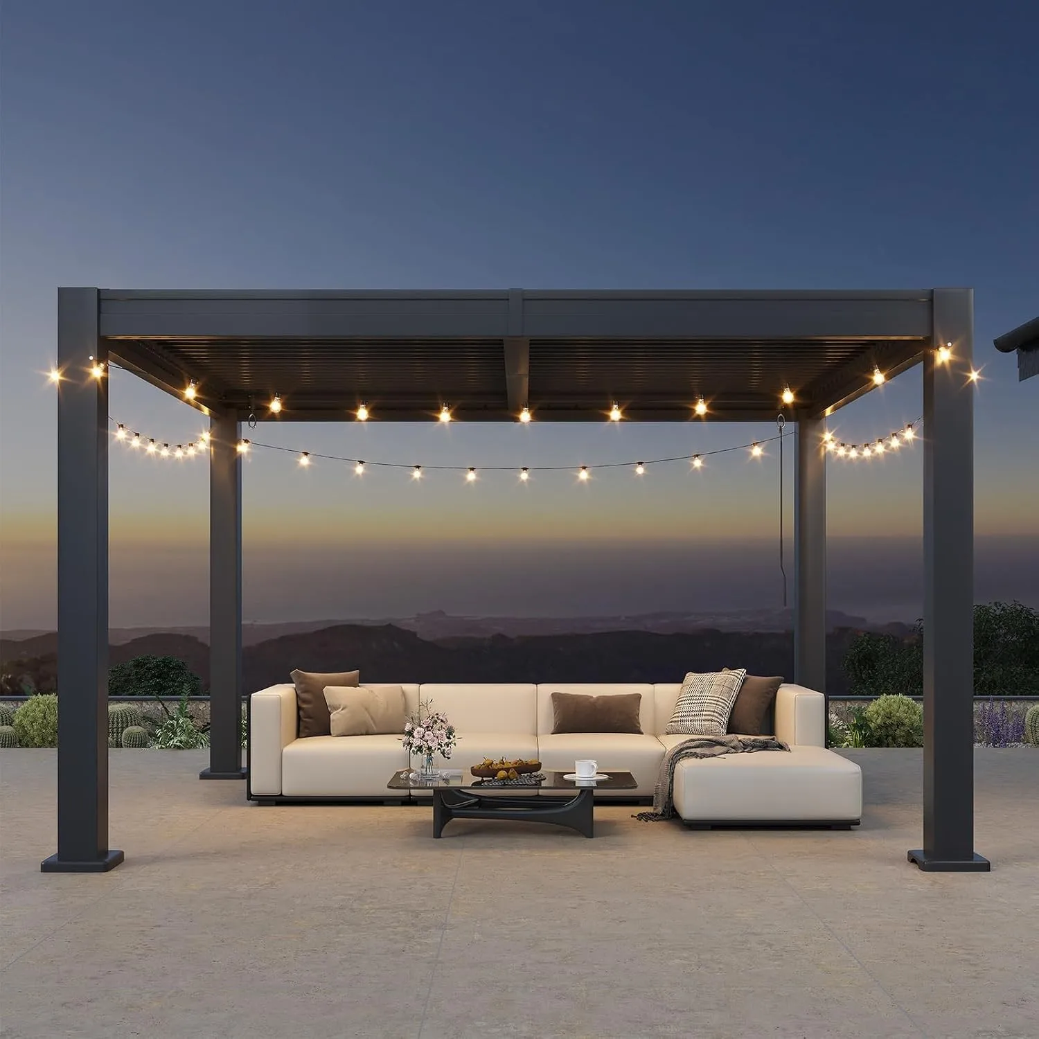 Louvered Pergola-Adjustable Roof-Integrated Drainage System 12'x10' - Image 1