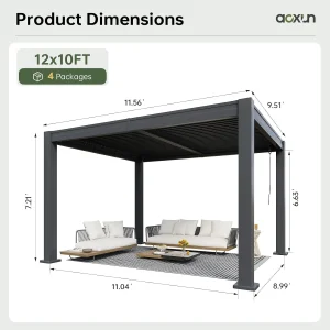 Louvered Pergola-Adjustable Roof-Integrated Drainage System 12'x10' - Thumbnail Image 6
