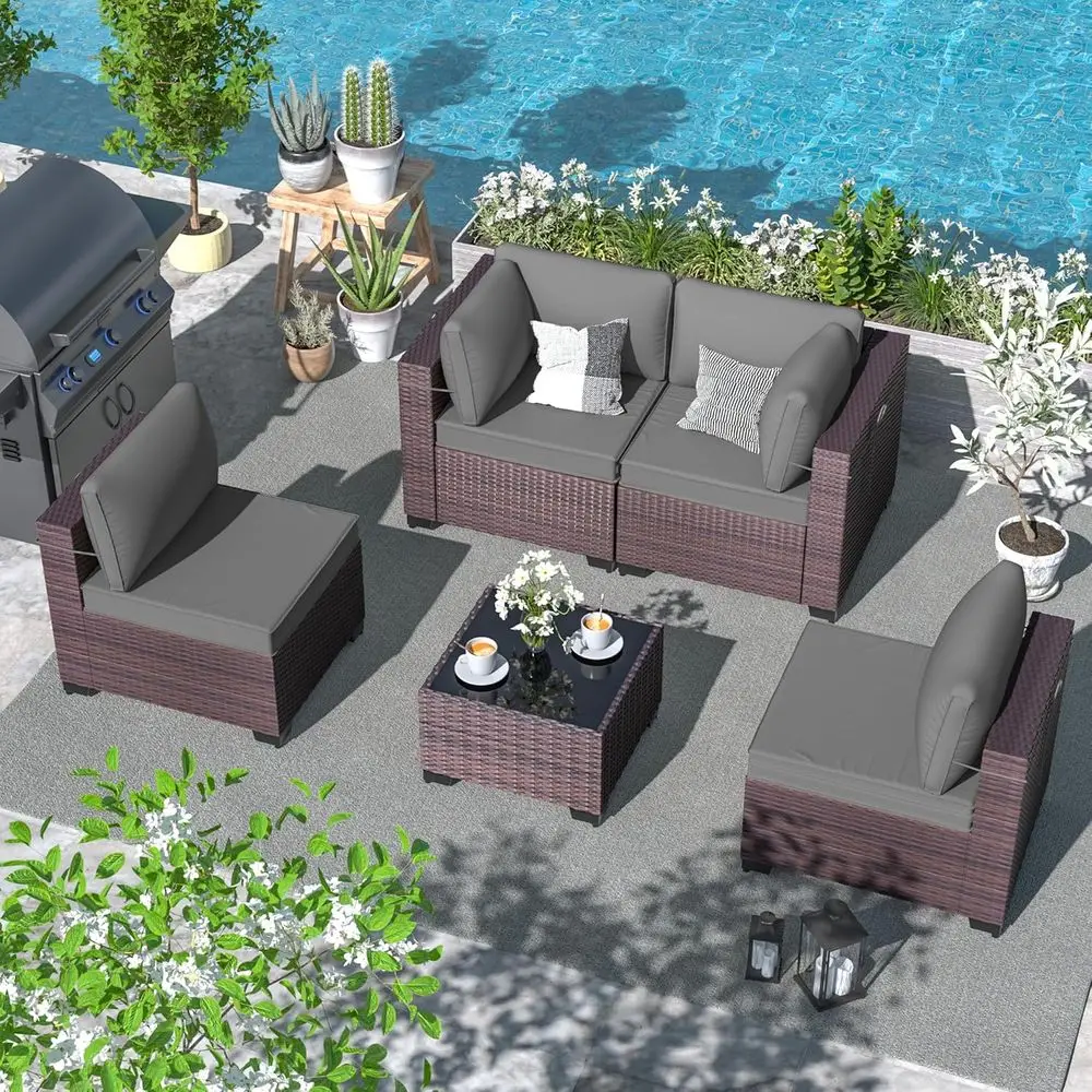 5-Pc Wicker Patio Furniture w/Coffee Table - Image 1