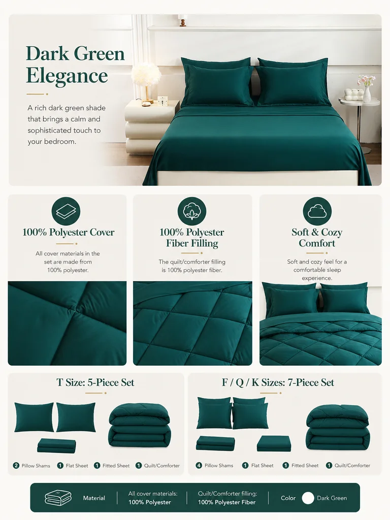 Bedding Sets-5pcs/7pcs-Twin Full Queen King - Image 2