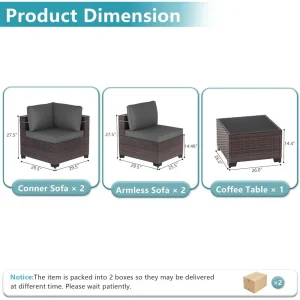 5-Pc Wicker Patio Furniture w/Coffee Table - Thumbnail Image 5