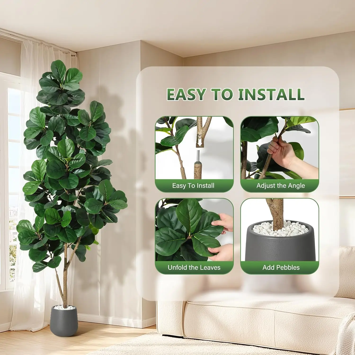 Realistic Faux Fiddl Leaf Fig Tree - Image 4