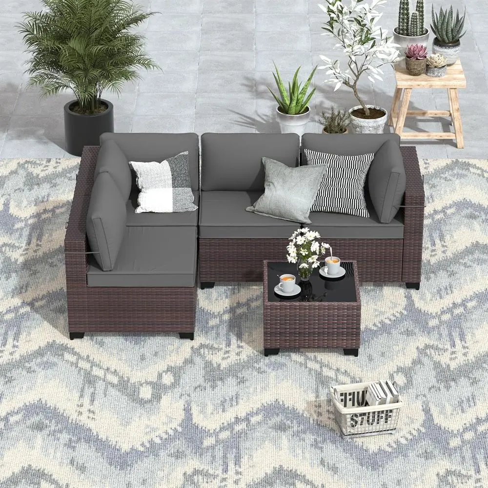 5-Pc Wicker Patio Furniture w/Coffee Table - Image 3