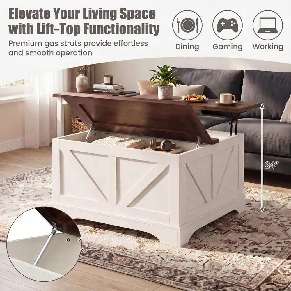 Rustic Brown & White Square Coffee Table - Image 4