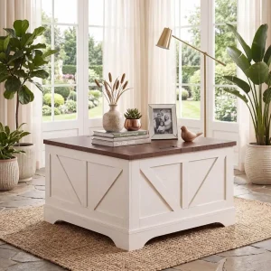 Rustic Brown & White Square Coffee Table - Thumbnail Image 3