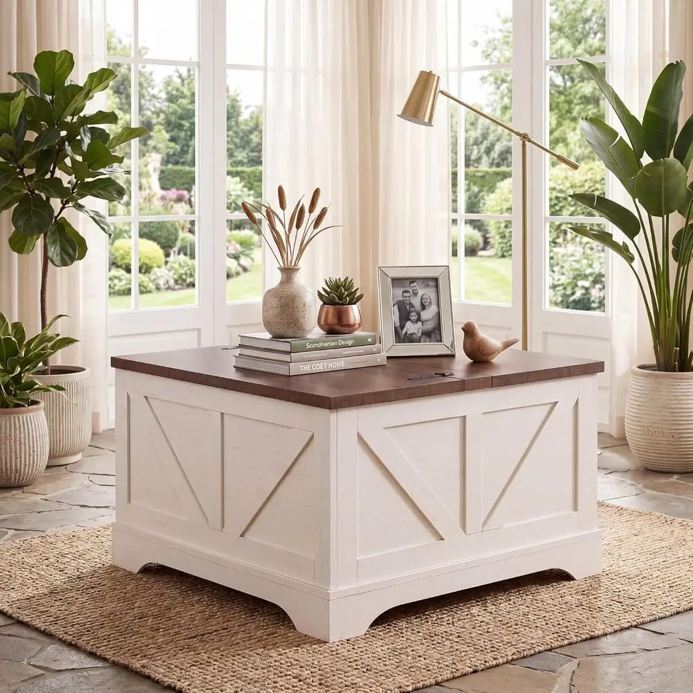 Rustic Brown & White Square Coffee Table - Image 3