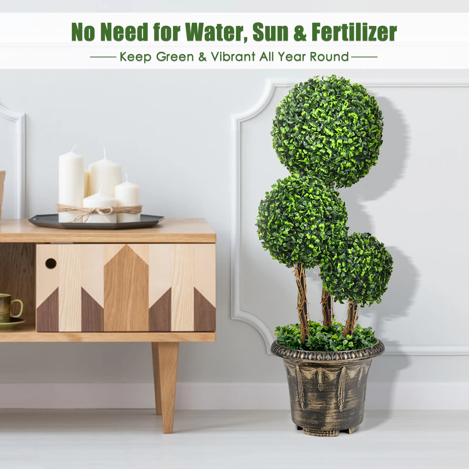 Topiary Triple Ball Tree Indoor/Outdoor UV Resistant - Image 2