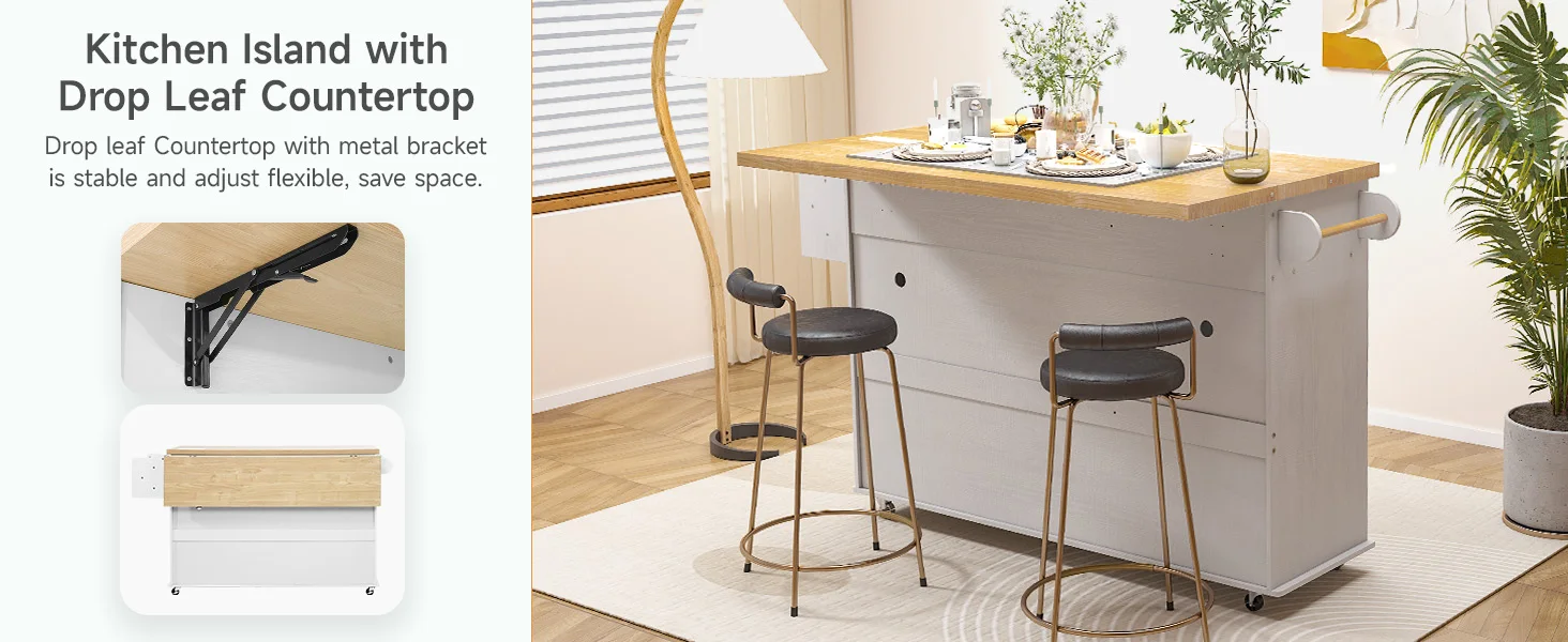 Kitchen Island Rolling Trolley w/Table Drop Leaf - Image 5