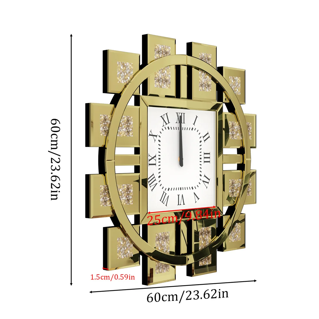 Silver/Golden Crystal Crushed Diamond Inlay Clock - Image 6