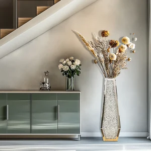 Crushed Diamond-Silver Glass Mirrored Floor Vase - Thumbnail Image 2