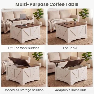 Rustic Brown & White Square Coffee Table - Thumbnail Image 6