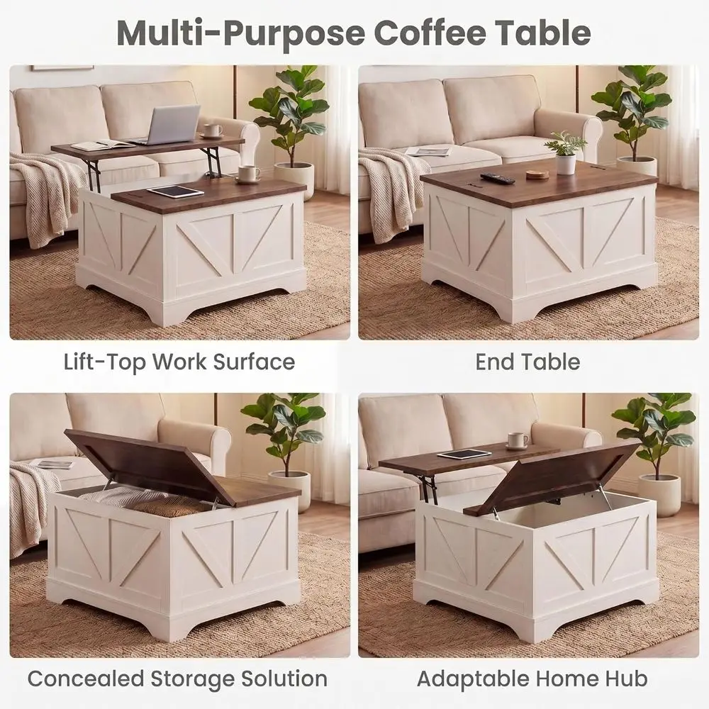 Rustic Brown & White Square Coffee Table - Image 6