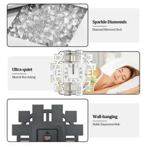 Silver/Golden Crystal Crushed Diamond Inlay Clock - Thumbnail Image 5