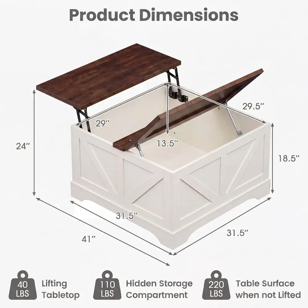 Rustic Brown & White Square Coffee Table - Image 2