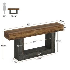 Farmhouse 63" 2-Tier Console Table with a U-Shaped Base