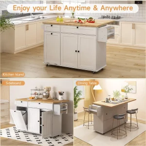 Kitchen Island Rolling Trolley w/Table Drop Leaf - Thumbnail Image 2