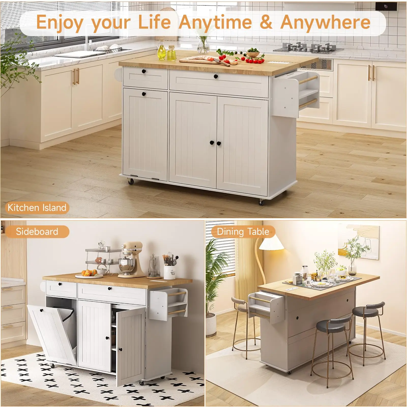 Kitchen Island Rolling Trolley w/Table Drop Leaf - Image 2