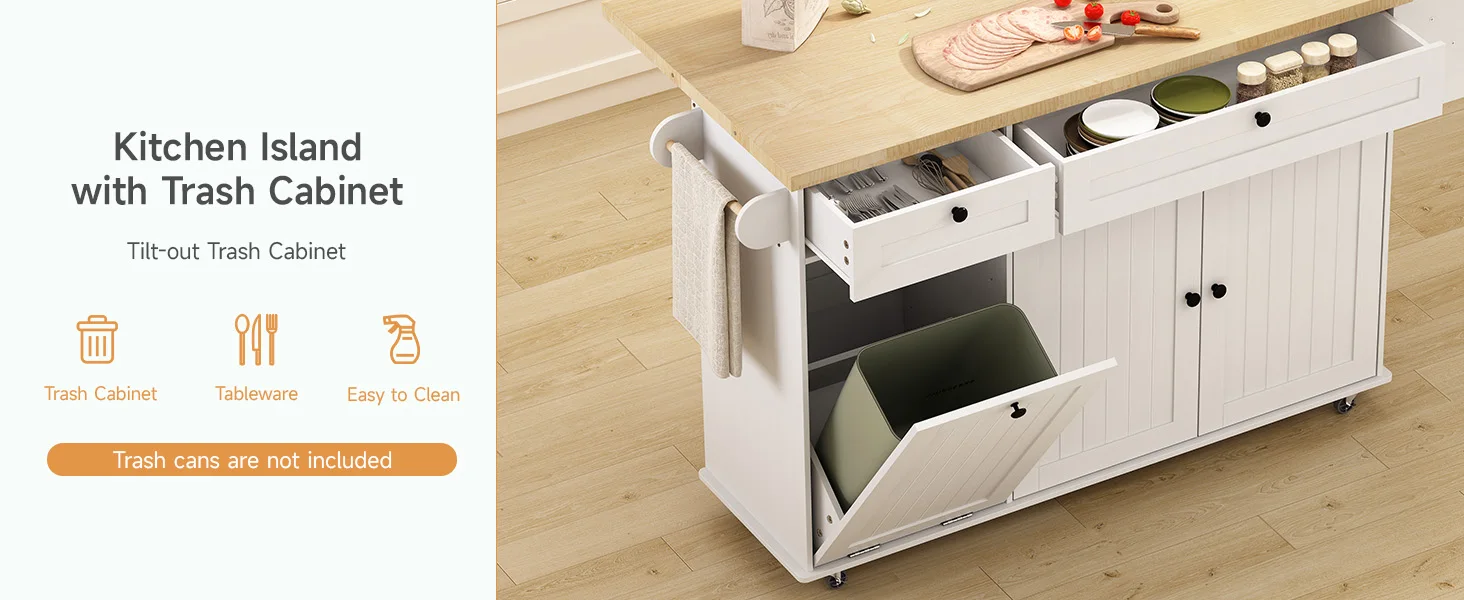 Kitchen Island Rolling Trolley w/Table Drop Leaf - Image 3